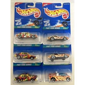 1996 Hot Wheels Fast Food Series Complete Set Of 6, HTF Cruch Chief 7 Spoke NIP